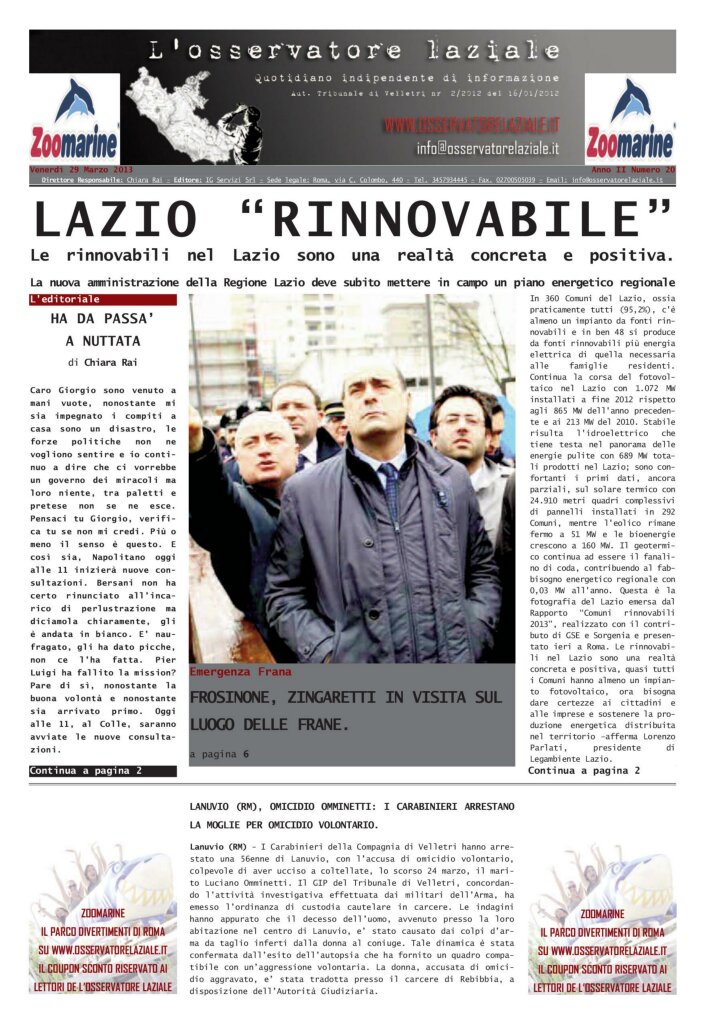 L'osservatore d'Italia edizione del 29 Marzo 2013